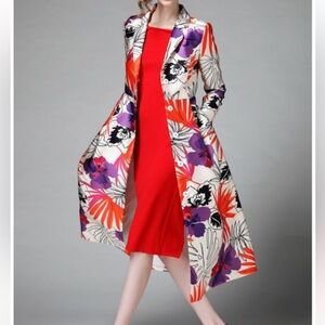 Long Floral Print Coat
